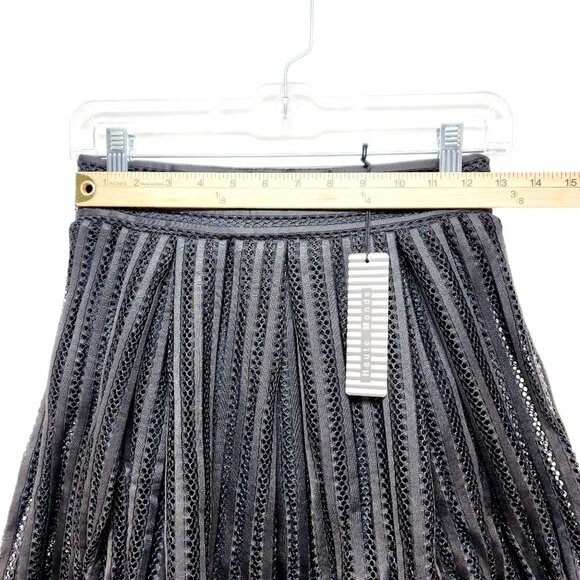 Haute Monde Womens Black Mesh A-Line Midi Skirt  Striped Lace Design Size S - Picture 5 of 10
